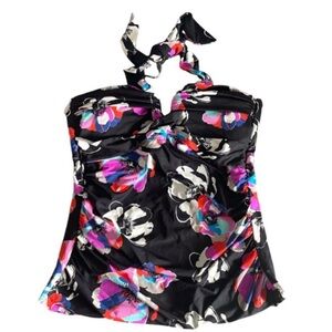 Leilani Tankini Swimsuit Top Shirred Floral Black Pink White Blue Size 10